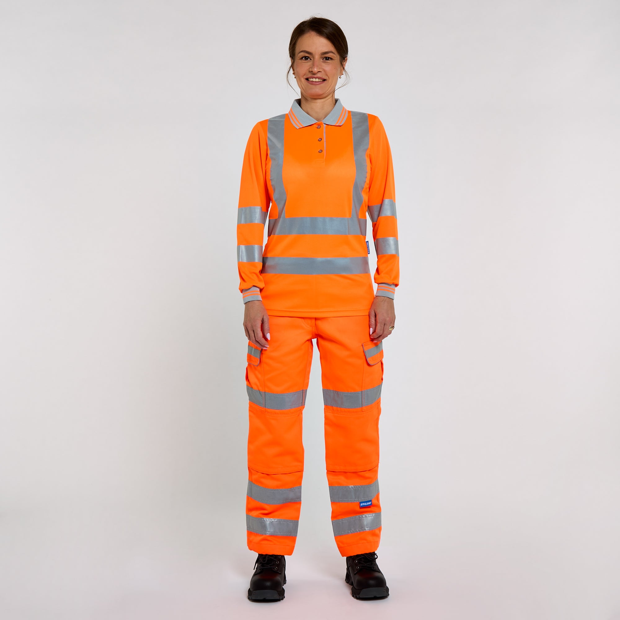 Women's Long Sleeve Polo Shirt Orange - Recycled Content