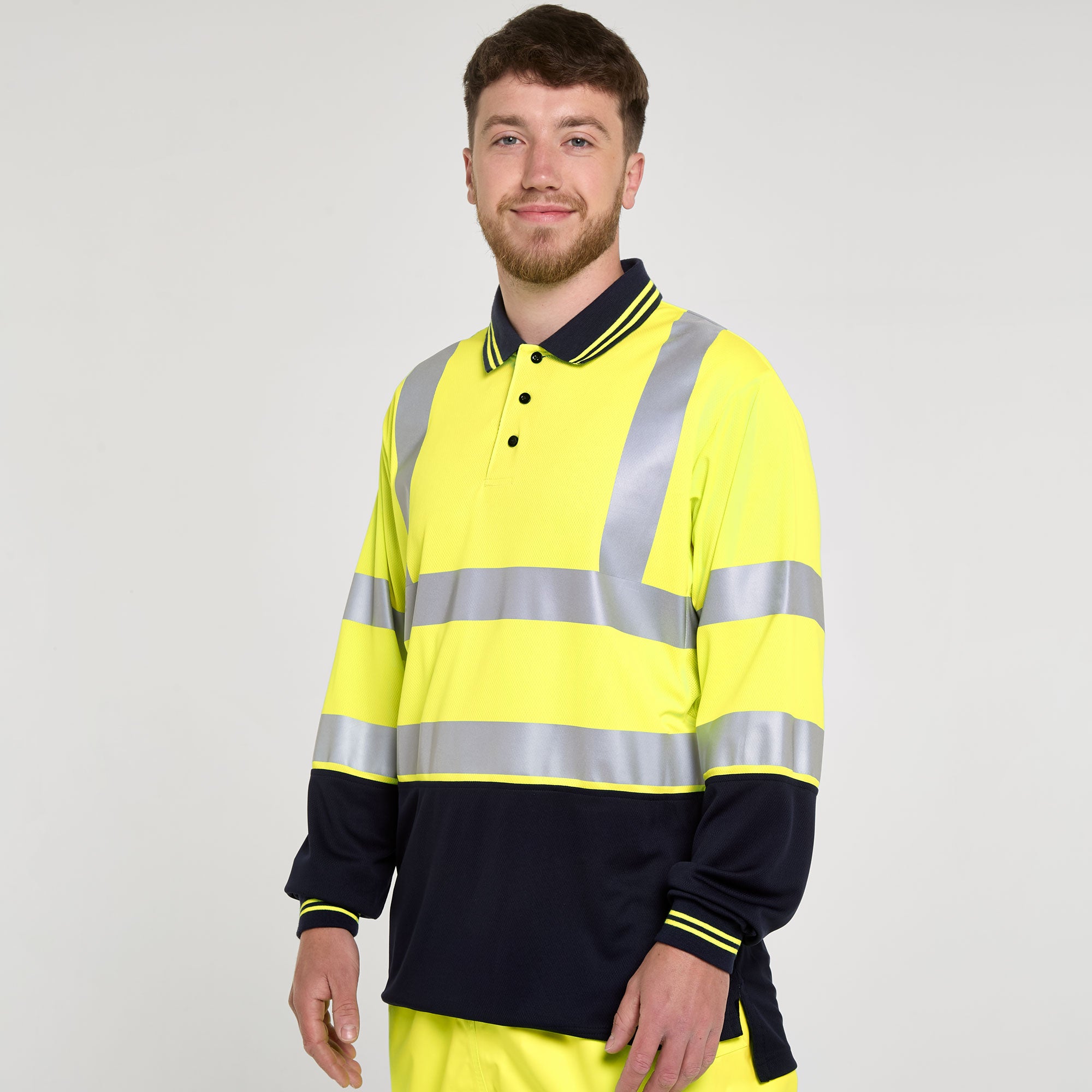 Two Tone Long Sleeve Polo Shirt Yellow