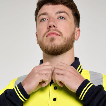 Two Tone Long Sleeve Polo Shirt Yellow