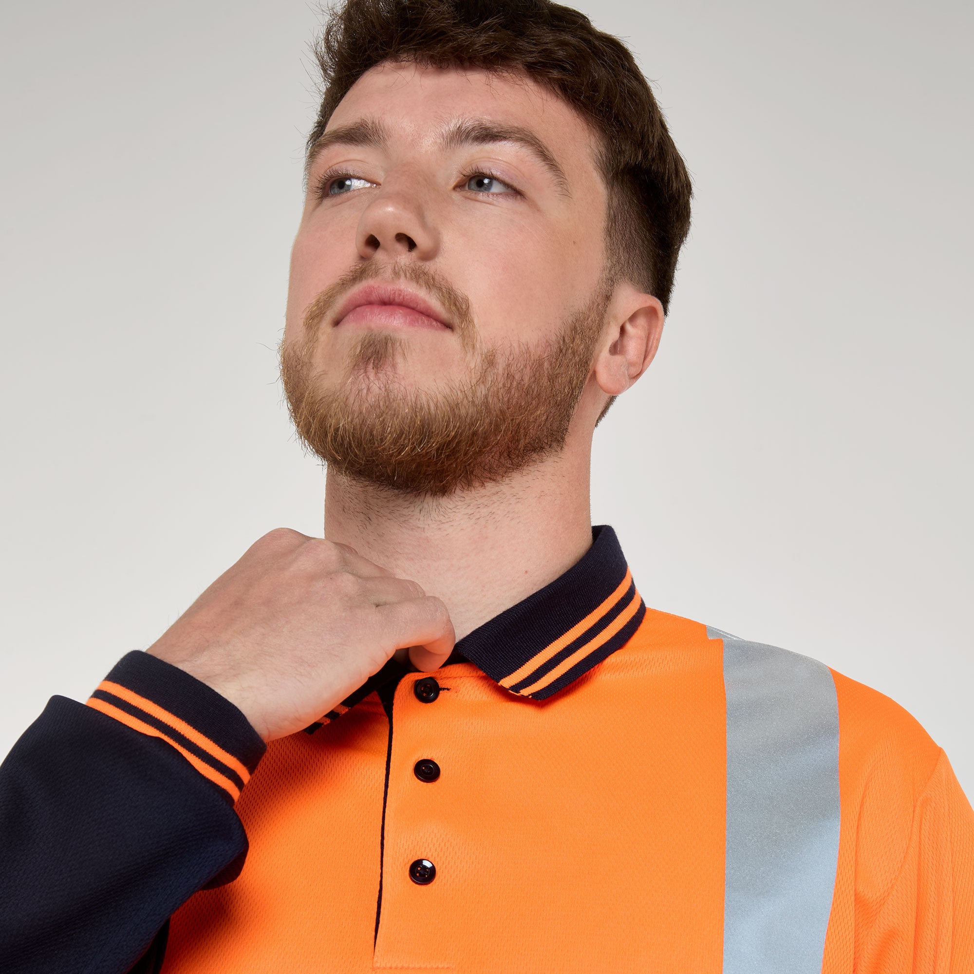 Two Tone Long Sleeve Polo Shirt Orange