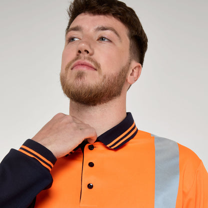 Two Tone Long Sleeve Polo Shirt Orange