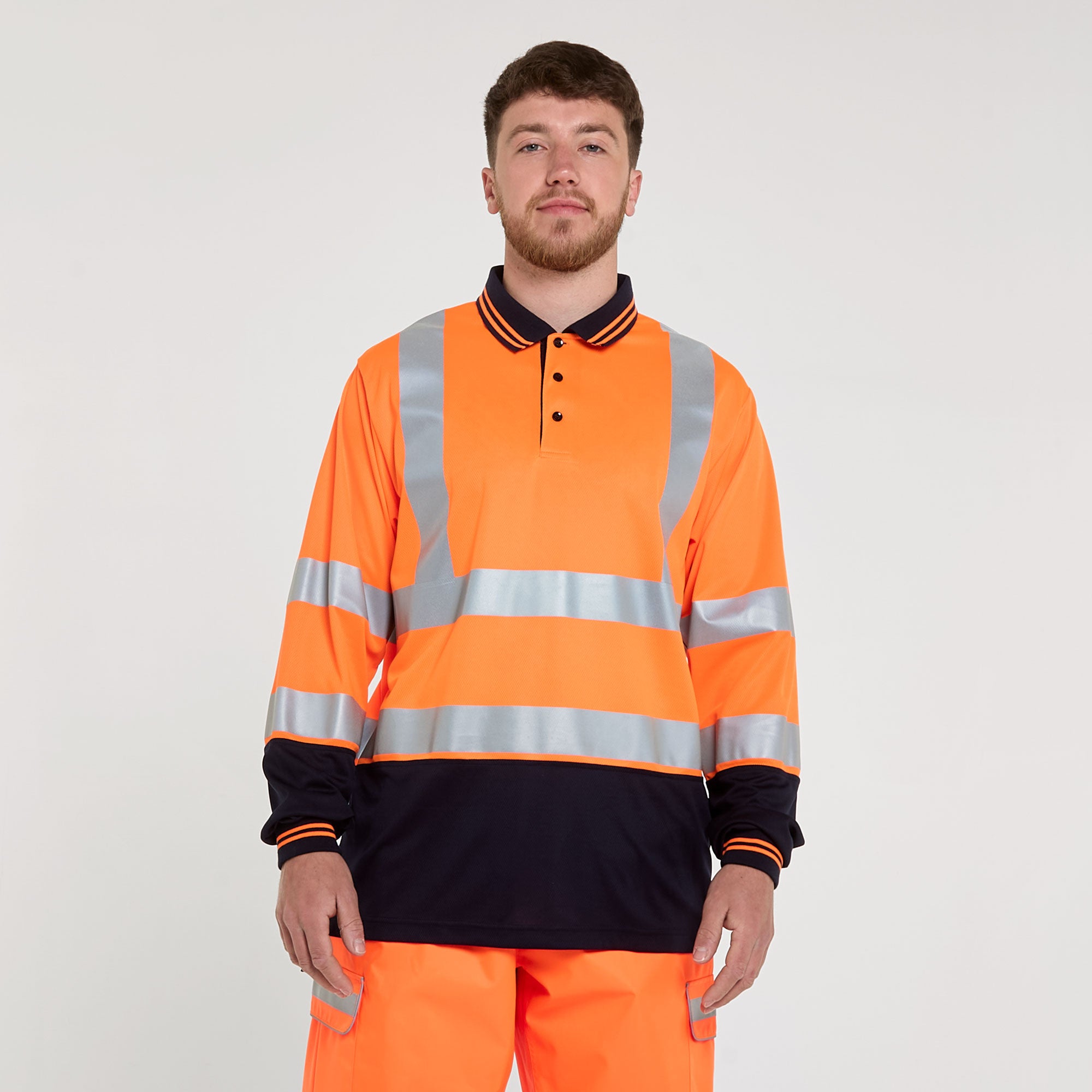 Two Tone Long Sleeve Polo Shirt Orange