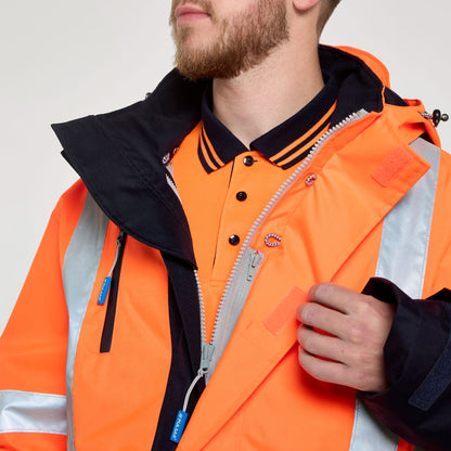 Two Tone Mesh Lined Storm Coat Orange Navy