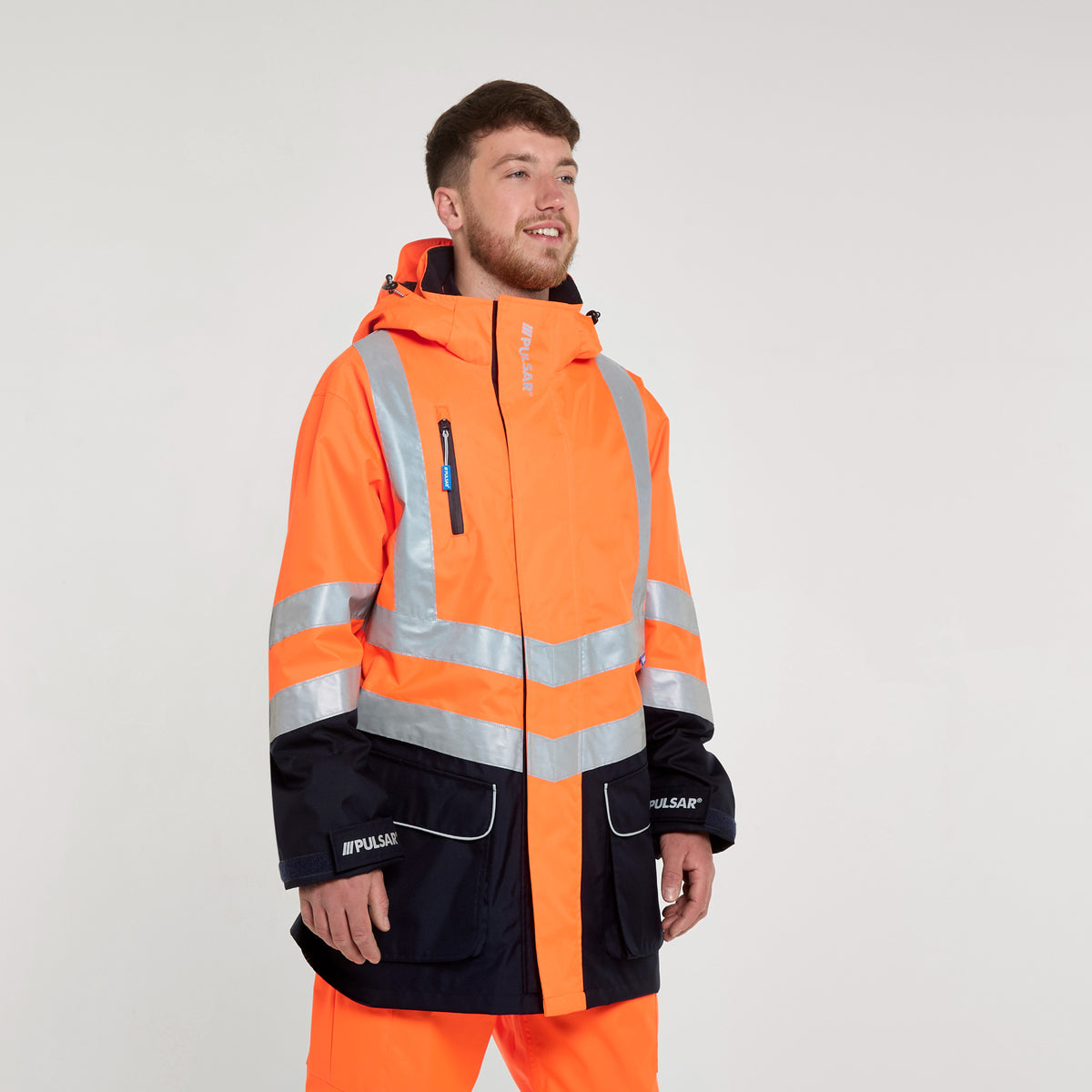 Two Tone Mesh Lined Storm Coat Orange Navy