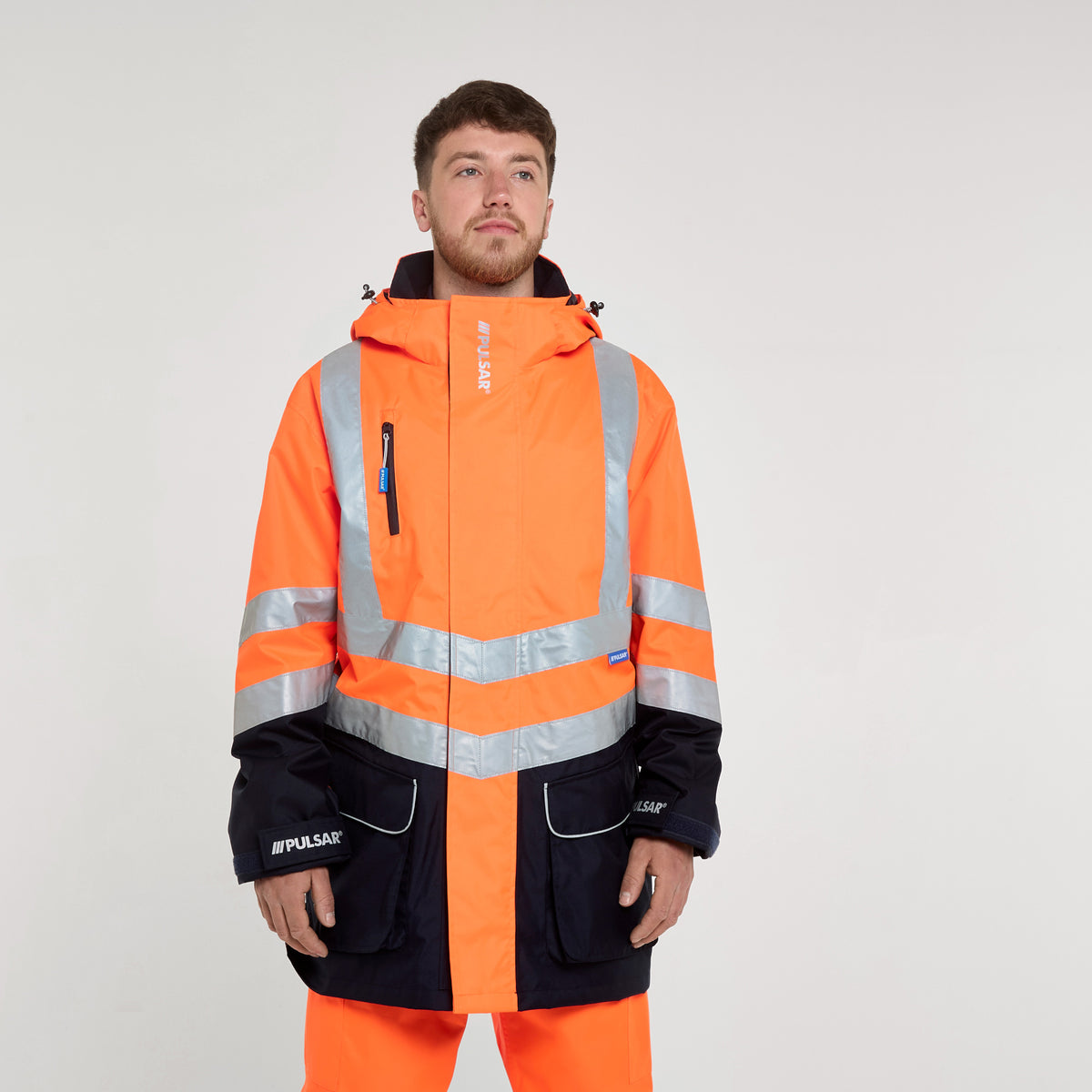 Two Tone Mesh Lined Storm Coat Orange Navy